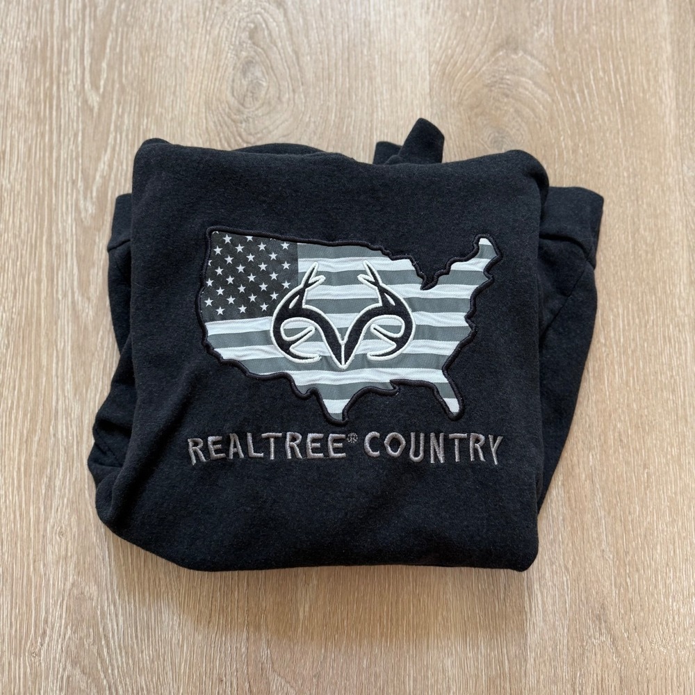 Realtree Hoodie Sweatshirt Men Size Medium Gray USA Graphic Logo Pullover - Picture 3 of 6
